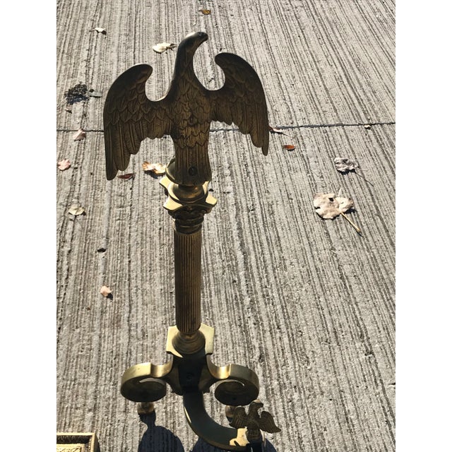 Metal Pair of Cast Brass Federal Style Eagle Andirons For Sale - Image 7 of 9