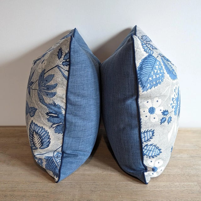 Not Yet Made - Made To Order Thibaut Indienne Hazel Blue Pillows With Navy Cord- Set of 2 For Sale - Image 5 of 6