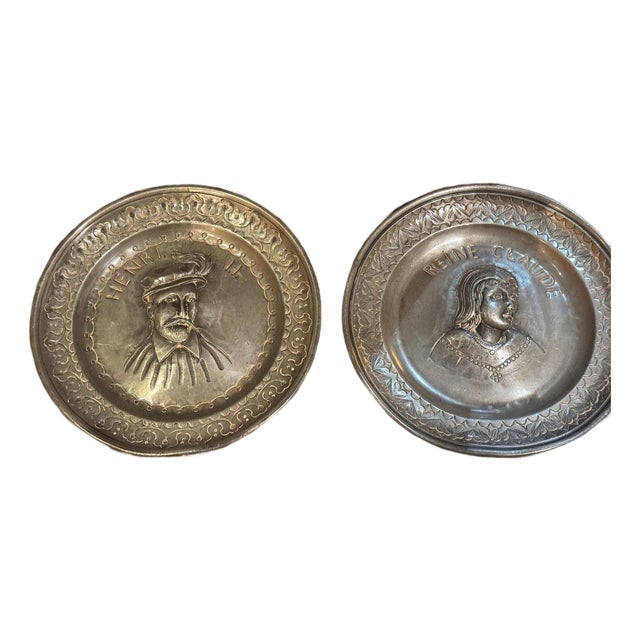 Late 18th Century Pewter Plates feat. French King Henri II & Queen Claude For Sale