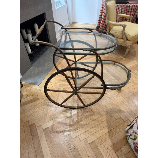 Wood Gorgeous Gold Antique Bar Cart With Wheels For Sale - Image 7 of 7