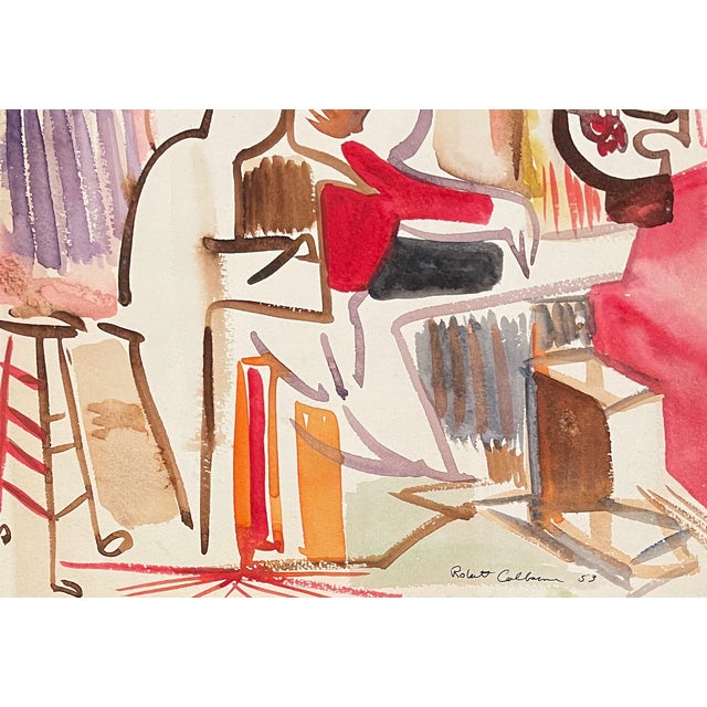 MCM painting on paper by artist Robert Brady Colborne (1931-2002). Signed lower right; bearing estate stamp on the back....