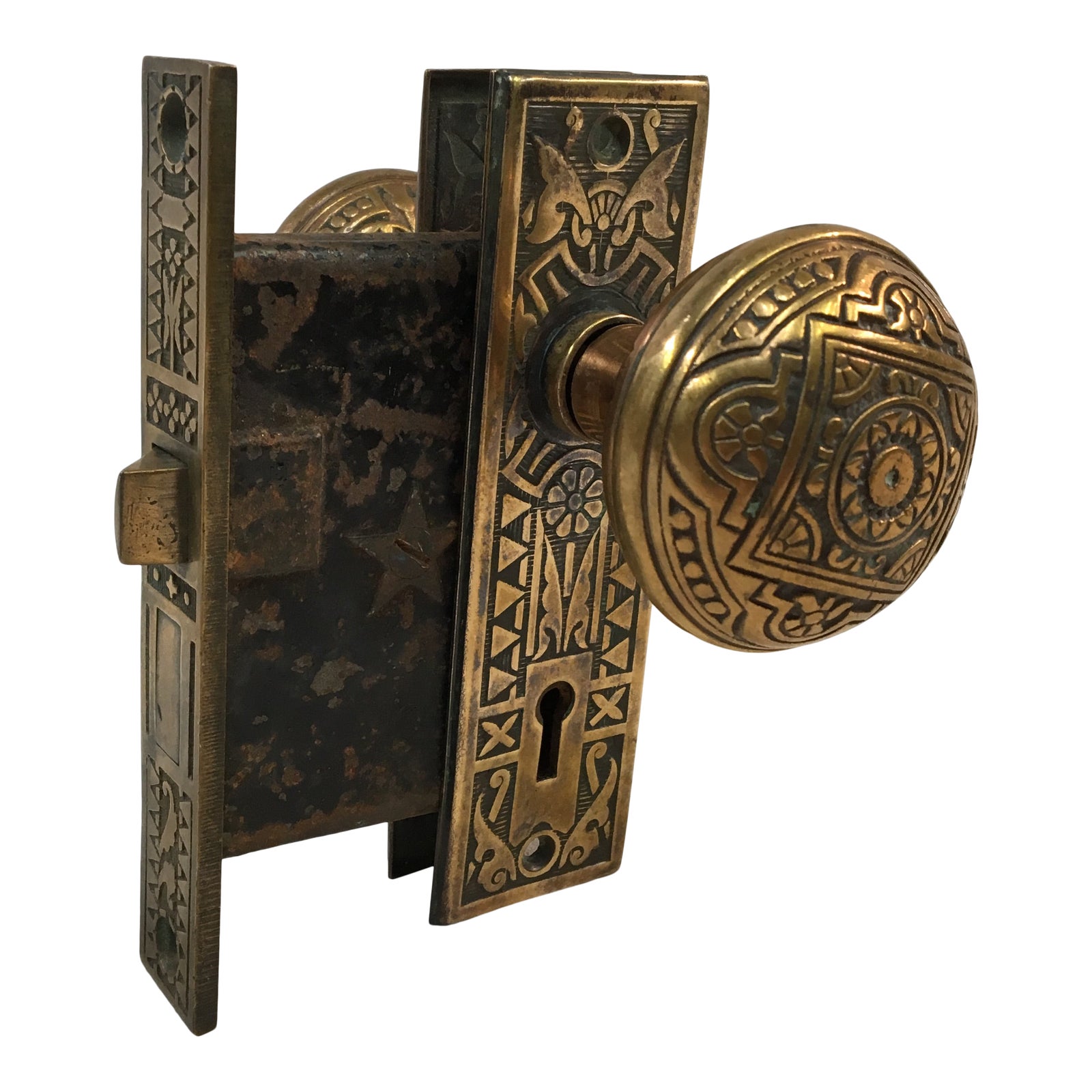 Late 19th Century Eastlake Victorian Mortise Lock With Door Knobs