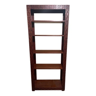 1960s English Walnut Chinese Chippendale Style Etagere With 5 Adjustable Shelves For Sale