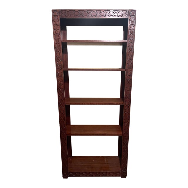 1960s English Walnut Chinese Chippendale Style Etagere With 5 Adjustable Shelves For Sale