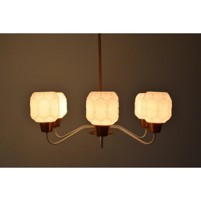 Made in former Czechoslovakia, Made of glass, lacquered metal, brass With aged patina Re-polished Fully functional...