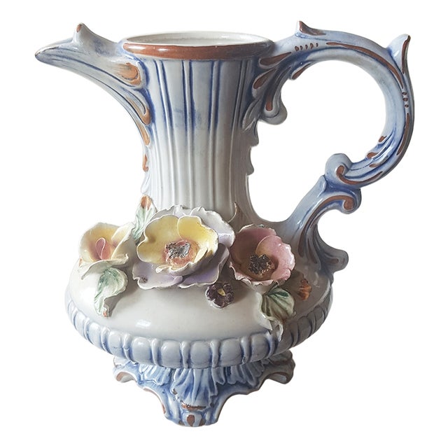 Italian Baroque Style Sculpted Majolica Capodimonte Pitcher For Sale