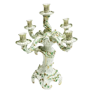 Large Baroque Style Green and Gold Porcelain Candelabra from Herend Hungary