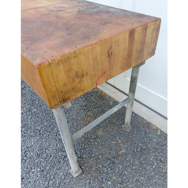 Vintage Butcher Block Table For Sale - Image 4 of 7