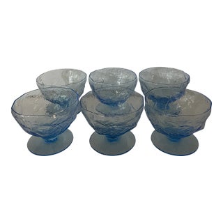 1960’s Morgantown Crinkle Blue Tall Sherbet Glasses- Set of 6 For Sale
