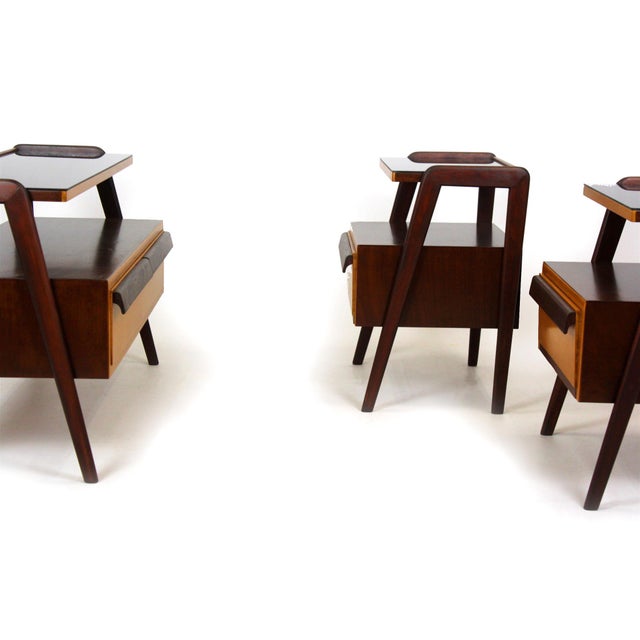 Mid-Century Modern Czech Mahogany Nightstands and Low Cabinet from Jitona, 1960s, Set of 3 For Sale - Image 4 of 18