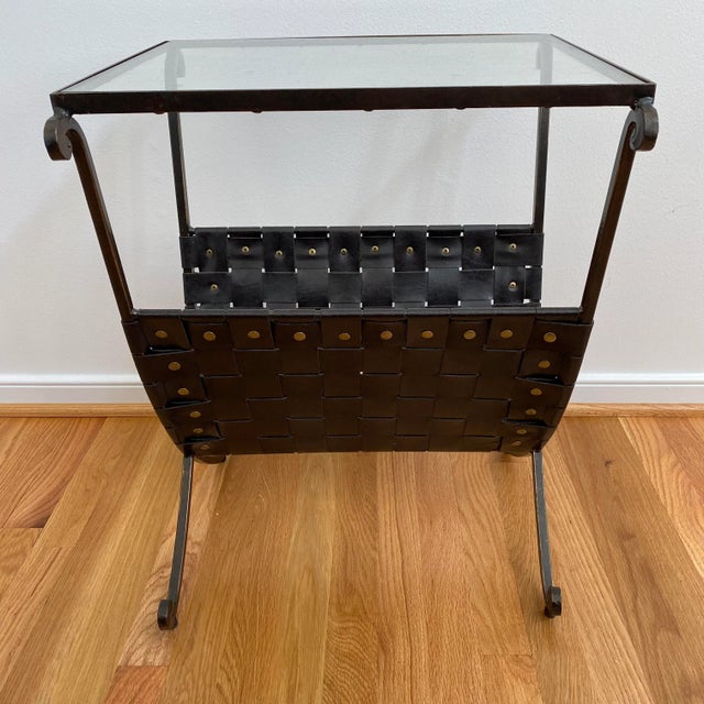 Contemporary Metal & Leather Magazine Rack Side Table For Sale - Image 11 of 11