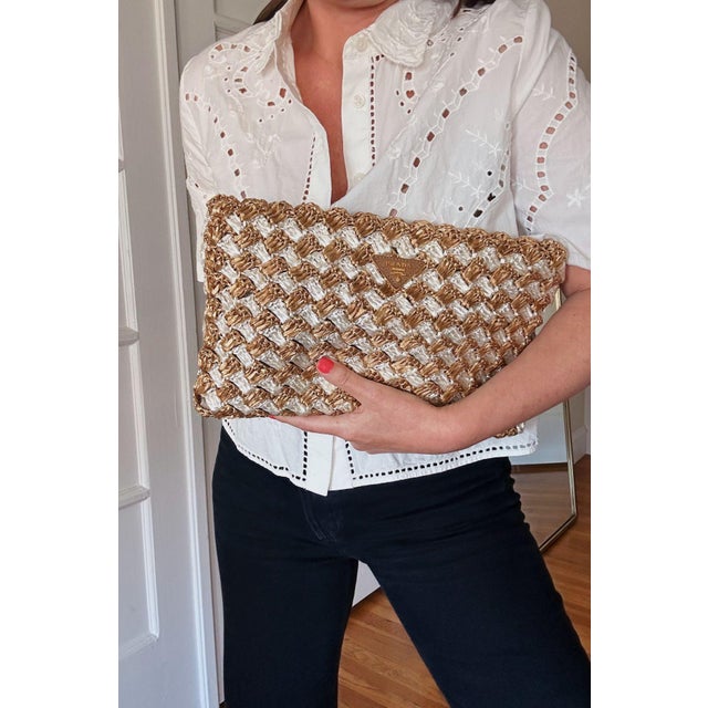 1970s Vintage Prada Raffia Clutch For Sale - Image 5 of 10
