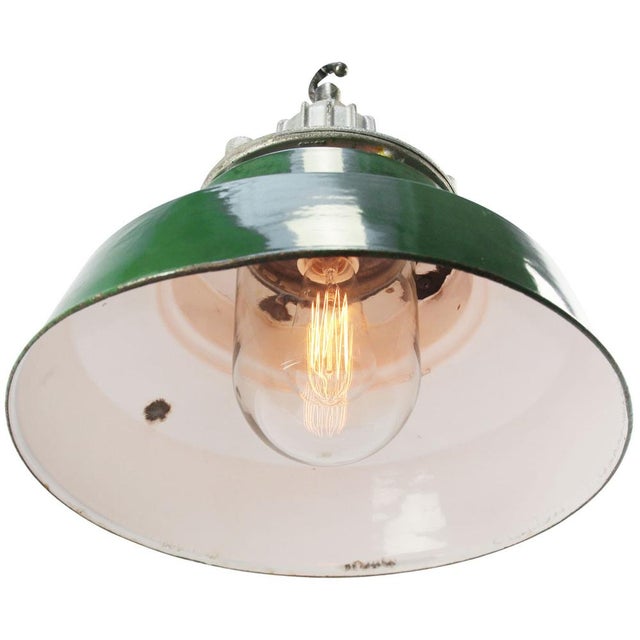 Vintage Industrial British Pendant Lamp in Enamel, Cast Iron, and Glass from Maxlume For Sale - Image 4 of 8