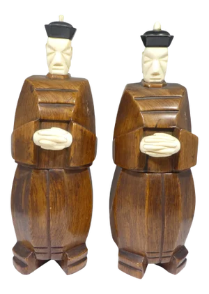 Art Deco Japanese Cubist Okimono Style Figural Storage Boxes - a Pair