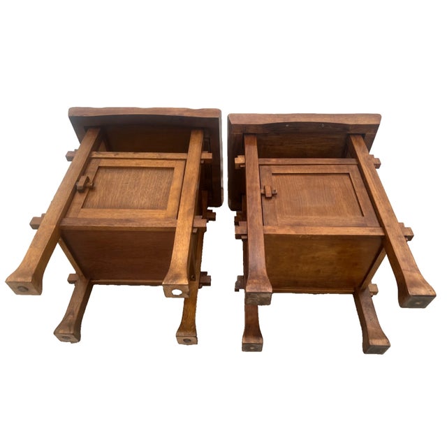 1990s Pair of Craftsman Mission Style Nightstands Side Tables Bottom Cabinet Center Shelf For Sale - Image 11 of 11