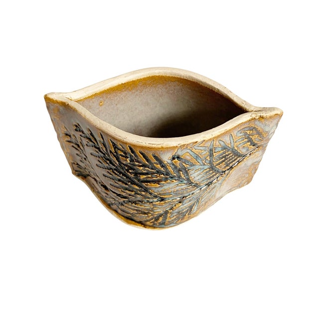 Contemporary Artisan Made Embossed Cyprus Slab Pottery Vase For Sale - Image 3 of 5