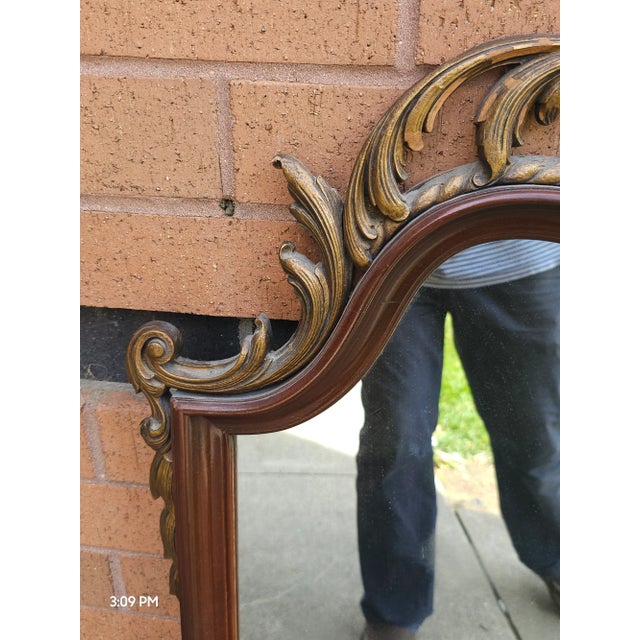 Brown Pair of Mid Century Provincial Style Ornate Carved Mahogany Frame Mirrors For Sale - Image 8 of 10