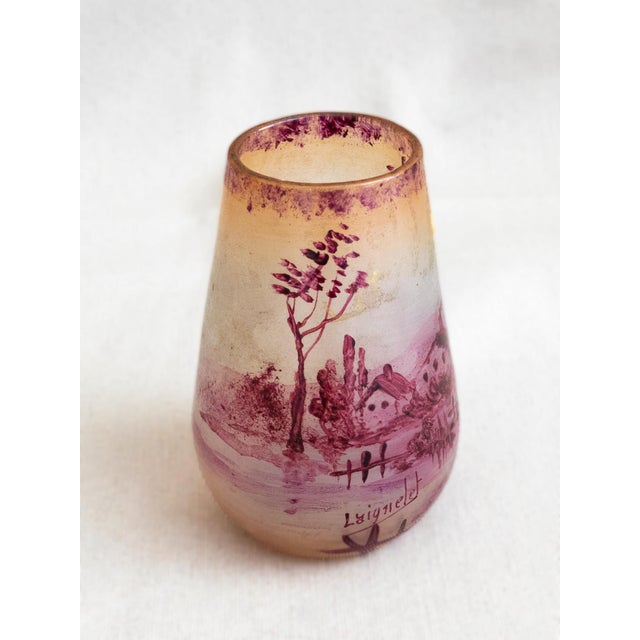 Green Art Nouveau Laignelet Pink Glass Vase, 1890s For Sale - Image 8 of 18