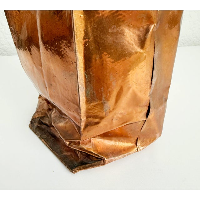 Postmodern Postmodern Copper Metal Paper Bag Vase For Sale - Image 3 of 11