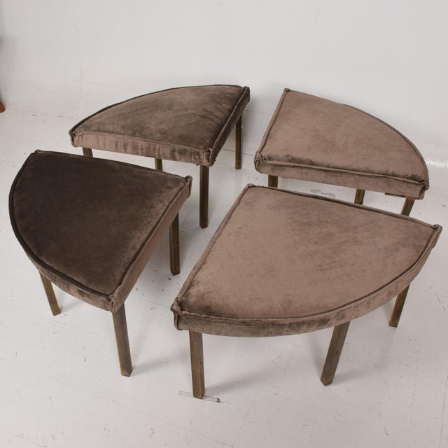 Mid Century Modern Round Bench Stool Pizza Shape In Bronze And Velvet