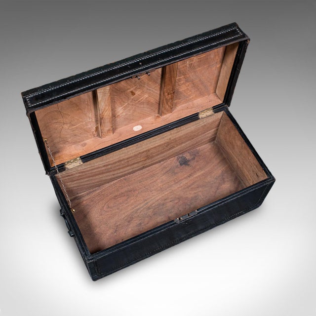 Black Antique Windsor Trunk, English, Leather, Camphorwood Chest, High Victorian, 1870 For Sale - Image 8 of 11