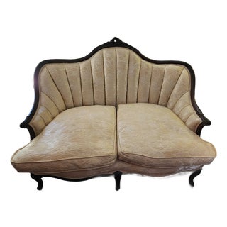 Early 20th Century Antique Victorian Carved French Loveseat For Sale