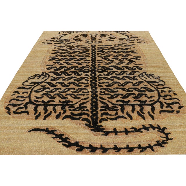 Rug & Kilim’s Tiger Rug in Gold With Orange and Black Pictorial | Chairish