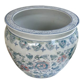 Vintage Chinoiserie Blue & White Planter For Sale
