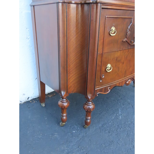 Brown Early 1900s Jacobean Carved Inlay Tall Chest of Drawers With Mirror 6610 For Sale - Image 8 of 12