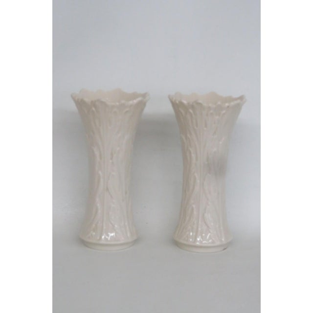 Ceramic Lenox China Pair of 2 Ivory Porcelain Woodland Vases Acanthus Leaf Pattern 4929b For Sale - Image 7 of 15