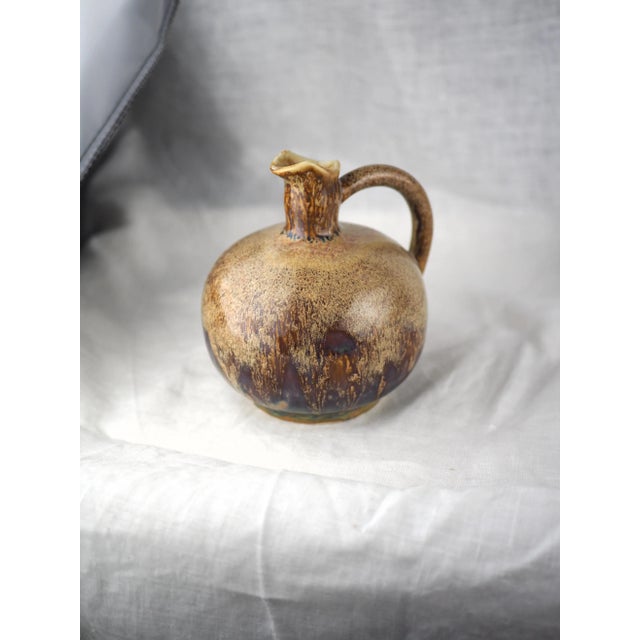 Contemporary Mid-Century French Round Pitcher Medium Neck Glazed Stoneware For Sale - Image 3 of 12