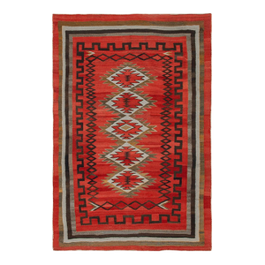 Splendid Red Color and Delicate Geometric Desing Antique Navajo Rug