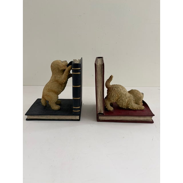 Vintage Golden Retriever Bookends – Heavy Resin Figural Dog Pair For Sale - Image 11 of 13