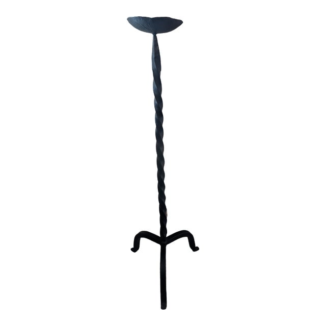 Wrought Iron Floor Candelabra Hand Forged Twisted Iron Claw Pedestal Pricket Stick For Sale