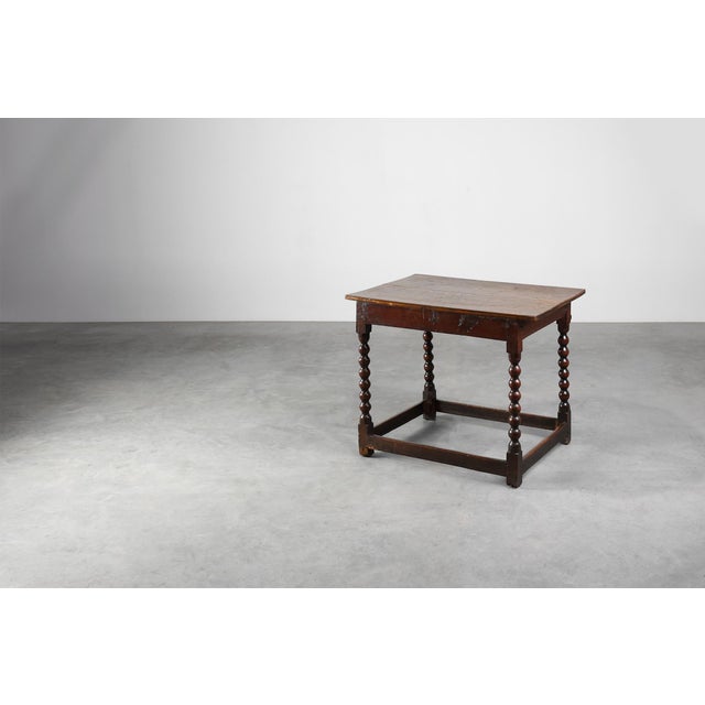 Brown 18th Century James II English Bobbin-Turned Oak Side Table with Bronze Hardware For Sale - Image 8 of 12