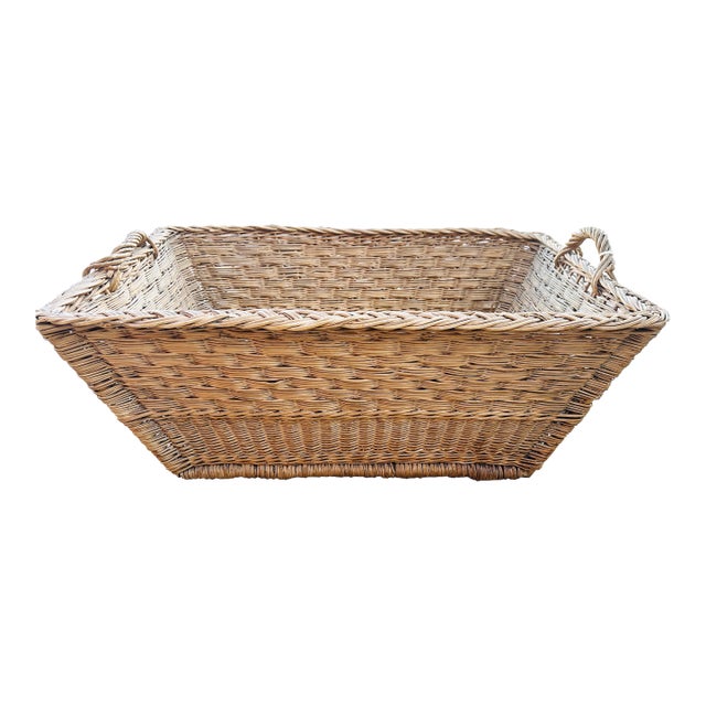 Vintage French Rustic European Rectangle Basket For Sale