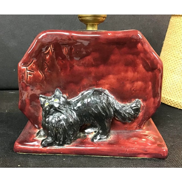 Ceramic Mid Century Glazed Pottery Cat Lamp For Sale - Image 7 of 9