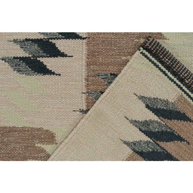 Textile 2010s Rug & Kilim’s Scandinavian Style Kilim in Beige-Brown & Green Geometric Pattern For Sale - Image 7 of 8