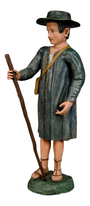 Mid 19th Century Antique Wooden Carved Crib Figurine of a Shepherd