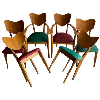 Heart Model Chairs by René-Jean Caillette, France, 1950s, Set of 6 For Sale