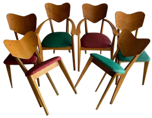 Heart Model Chairs by René-Jean Caillette, France, 1950s, Set of 6