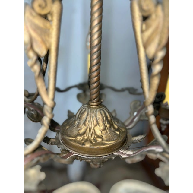 Spanish Revival 1920's Spanish Revival Chandalier Pendant Light With Shields and Original Polychrome For Sale - Image 3 of 12