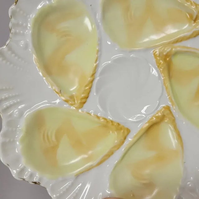 Antique Hand Painted Yellow Oyster Plate For Sale - Image 4 of 6