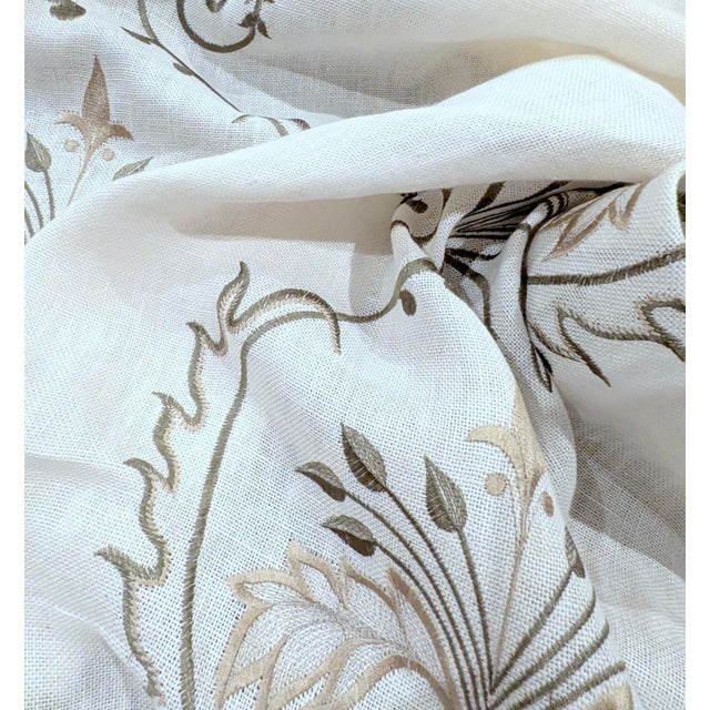 Vintage Colefax & Fowler "Brittini Voile" Embroidered Semi Sheer Drapery Fabric- 6.25 Yards For Sale - Image 4 of 7