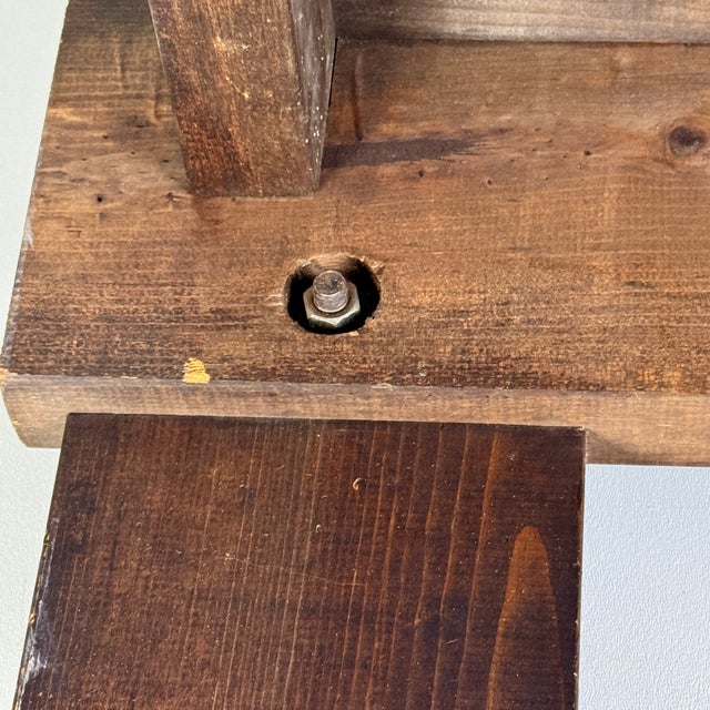 Small Vintage Folk Art Primitive Hand Made Wooden Low Table With Japanese Inspiration For Sale - Image 10 of 10