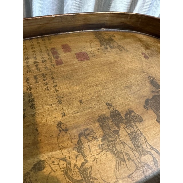 1980s Chinoiserie Motif Wood Painted Tray For Sale - Image 5 of 7