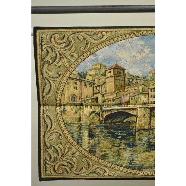 26" x 42" French Wall Hanging Tapestry Jacquard Ponte Vecchio Bridge Landscape. Circa 21st Century. Measurements: 26" H x...