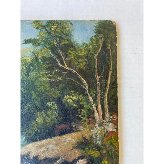 Vintage Signed River Landscape Painting by Tooie-Original Mid-20th Century Mountain Stream Scene on Board. For Sale - Image 9 of 10