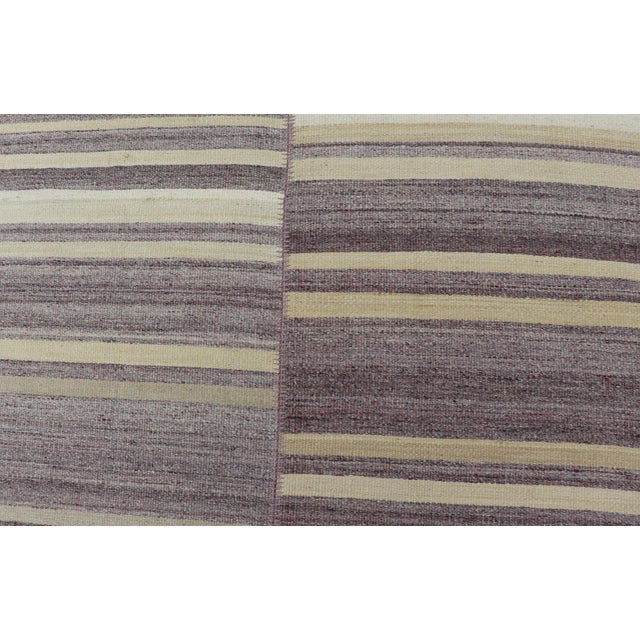 Gray Elegant Vintage Turkish Kilim Rug With Mauve and Yellow Stripes 9'6 X 11'0 For Sale - Image 8 of 10