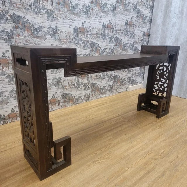 Antique Chinese Elm Altar Table With Pierced Carved Panels For Sale - Image 4 of 11